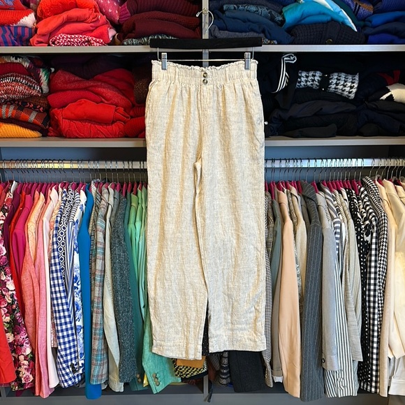Briggs cream linen blend elastic waistband 4 pocket pants size S - Picture 1 of 3